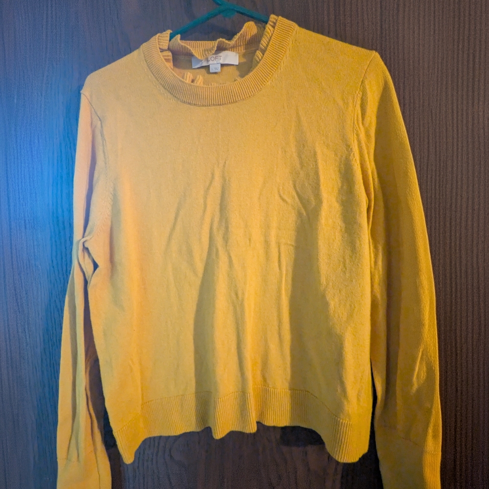 Loft Mustard Ruffle Neck Sweater